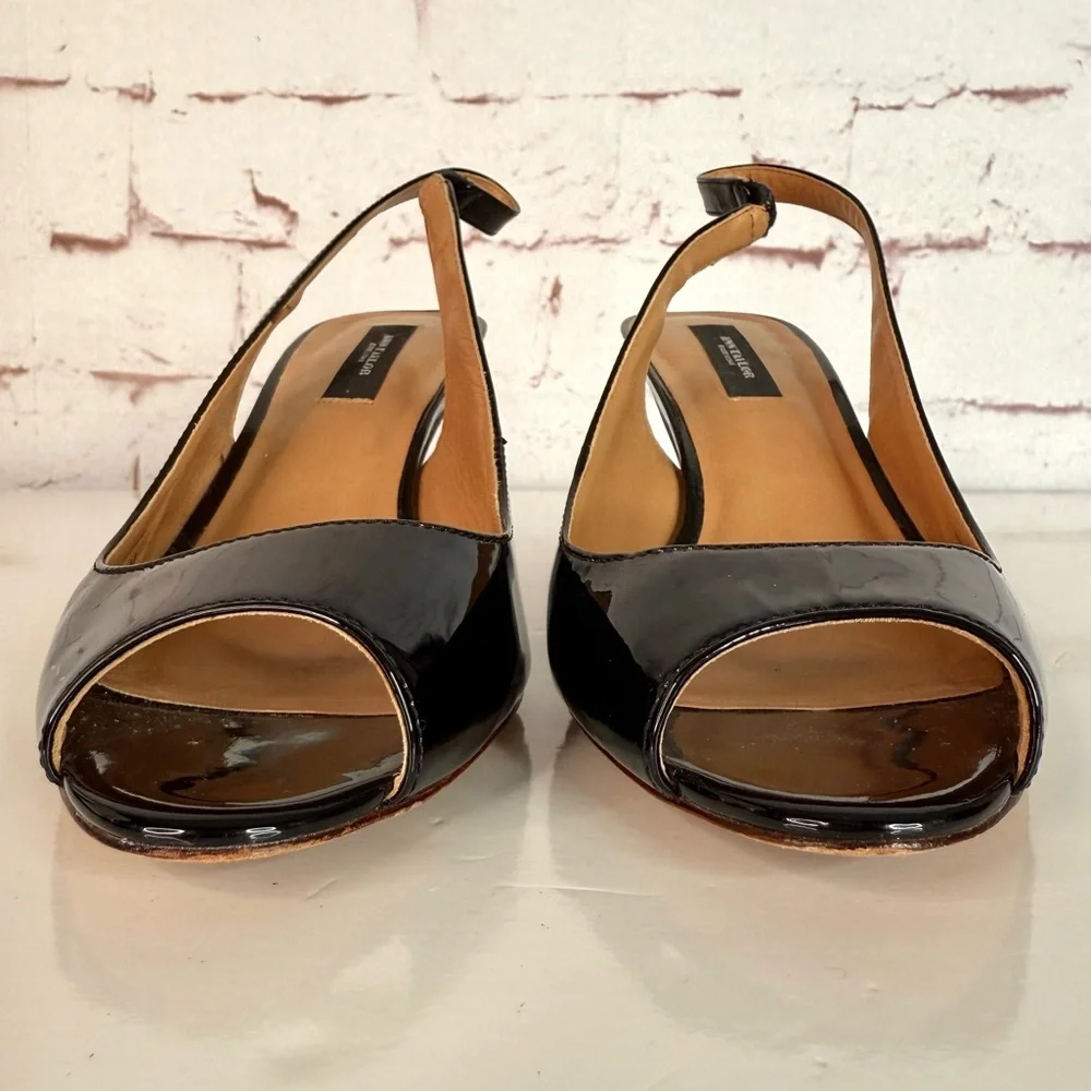ANN TAYLOR Perfect KH Slingback Black Patent Leather Peep Toe Size 7.5 Heels - Picture 5 of 15